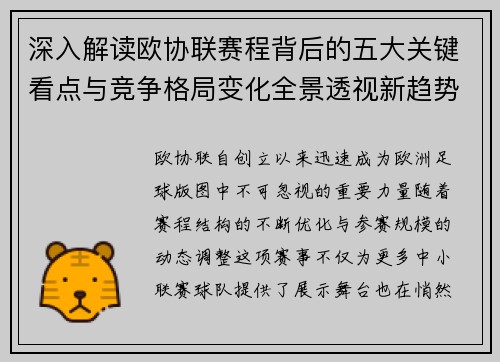 深入解读欧协联赛程背后的五大关键看点与竞争格局变化全景透视新趋势